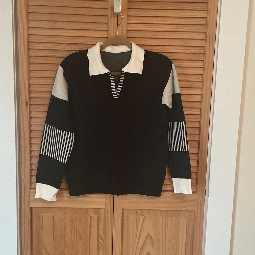 Black and White V-Neck Sweater